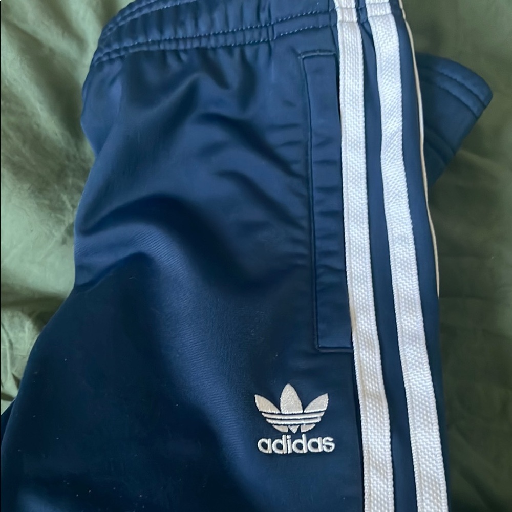 Adidas Blue and White Sweatpants with Iconic Stripes